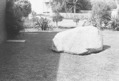 Photograph, Pioneers Stone in Ringwood Library grounds prior to tablet being fixed, 1974