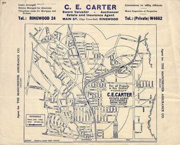 Flyer, Map of Ringwood District promoting C.E. Carter, Real Estate Agent, Main Street (Opposite Town Hall) Ringwood - Undated, circa 1930
