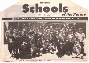 Newspaper, Eastwood Primary School, East Ringwood - Newspaper Clipping -21-12-1994 - "Schools of the Future"-Photo of Year 2 and 3 students