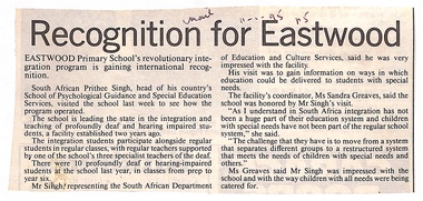 Newspaper, Eastwood Primary School, East Ringwood - Newspaper Clipping - 11-?-1995 - "Recognition for Eastwood"