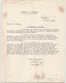Letter, Borough of Ringwood re Numbering of Houses
