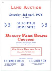 Flyer - Land Auction, Bexley Park Estate Croydon, Victoria - 1976