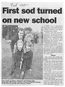 Newspaper, Great Ryrie Primary School, Heathmont - Newspaper Clipping - 2 Sept 1997 - "First sod turned on new school"