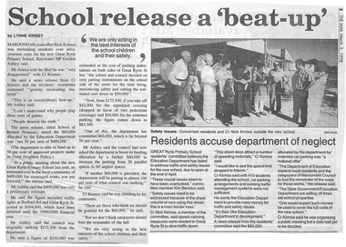 Newspaper, Great Ryrie Primary School, Heathmont - Newspaper Clipping - 3 March 1998 - "School release a 'beat-up'"