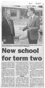 Newspaper, Great Ryrie Primary School, Heathmont - Newspaper Clipping - 7 April 1998 - "New school for Term 2'"