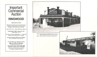 Flyer - Commercial Auction, Mac's Liquor, 1 Bedford Road Ringwood - 1987