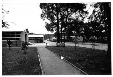 Photograph - Black and White, Pump, Brian, Ringwood Technical School, Heathmont Road, Heathmont - 1973. - School Buldings with school sign