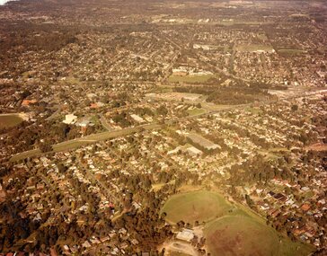 Photograph, Aerial View of Ringwood area showing Mullum Ovals 1 and 2. c1990's