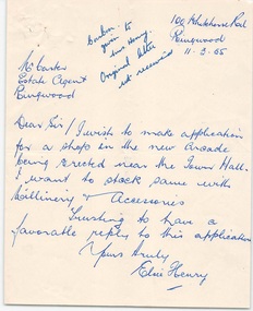 Document - Correspondence, Midway Arcade Tenancy, Ringwood, Victoria - 1955