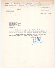 Document - Correspondence, Midway Arcade Tenancy, Ringwood, Victoria - 1955