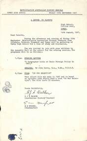 Document, Ringwood High School - Matriculation - Australian History Seminar held at Upwey High School on Friday, 15th September 1967