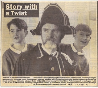 Article, Maroondah Secondary College - Newspaper article 13-7-1994 - "Story with a Twist" - performance of Oliver