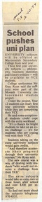 Article, Maroondah Secondary College - Newspaper article 12-10-1994 - "School pushes Uni plan"