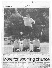 Article, Maroondah Secondary College - Newspaper article 7-11-1995 - "More for sporting chance" - National Dairies Victoria grant