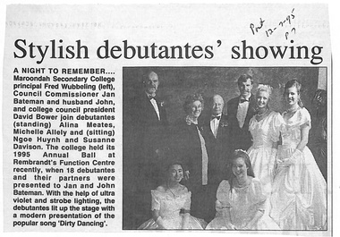 Article, Maroondah Secondary College - Newspaper article 12-7-1995 - "Stylish debutantes' showing"