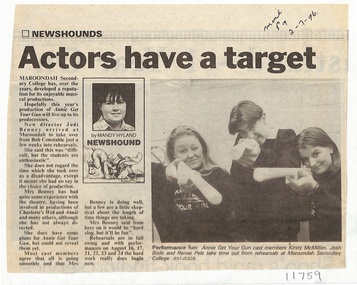 Article, Maroondah Secondary College - Newspaper article 2-7-1996 - "Actors have a target"