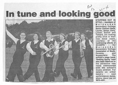 Article, Maroondah Secondary College - Newspaper article 26-11-1996 - "In tune and looking good"
