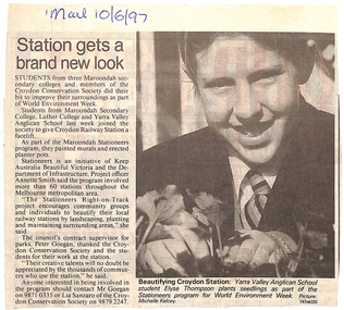 Article, Maroondah Secondary College - Newspaper article 10/6/1997 - "Station gets a brand new look" - Croydon Railway Station