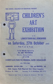 Flyer, Ringwood - Children's Art Exhibition by The School Children of Ringwood 27th October 1956
