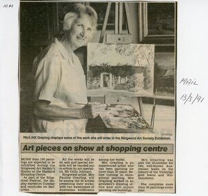Newspaper, Pauline Grayling painting at Ringwood Art Society exhibition