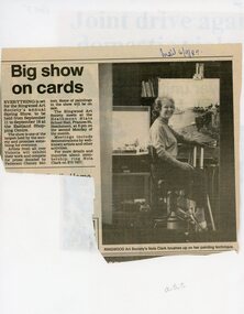 Newsletter, Nola Clark ready for Ringwood Art Society Spring Show 1989