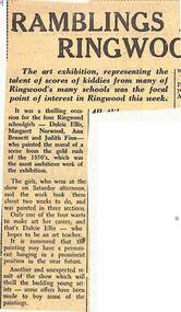 Newspaper, Ramblings Ringwood - Four Ringwood school girls' creation of a mural depicting a scene from the gold rush of the 1850s