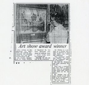 Newspaper, Artist Roger Webber's painting at Eastland in 1969 with wife Ruth looking at it