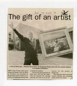Newspaper, Gift of painting to Ringwood Council in September 1993