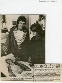 Newspaper, Ringwood Mayor, Margaret Cheevers, modelling for Ringwood Art Society in 1994