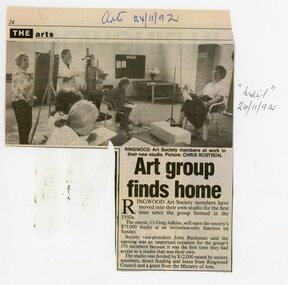 Newspaper, Ringwood Art Society's artists in their new studio in 1992