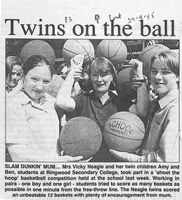 Newspaper, Ringwood Secondary College - Twins on the ball - P 3 - Post 27-09-95