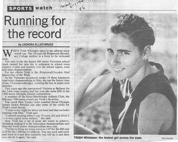 Newspaper, Ringwood Secondary College -SPORTS watch - Running for the record by Leonara Elliot-Bruce, Mail 6-01-94, Page 6