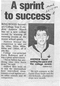 Newspaper, Ringwood Secondary College - A sprint to success - Mail, 25-05-94, Page 18