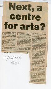 Newspaper, Ringwood Council is considering a centre for arts and crafts via Ringwood Art Society in 1985