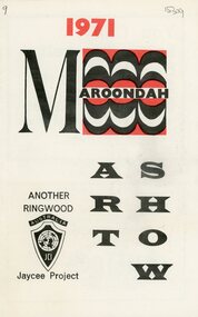 Booklet, Exhibition program for 17th Ringwood Jaycees Maroondah Art Show at Eastland in 1971