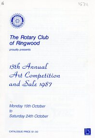 Booklet, Exhibition program for 13th Ringwood Rotary Club Art Competition and Sale at Eastland in 1987