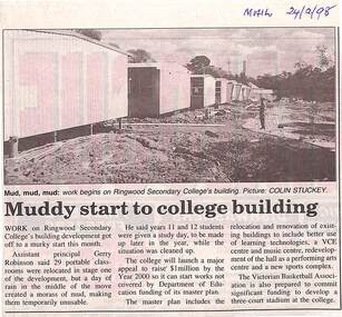 Newspaper, Ringwood Secondary College - Muddy start to college building - Picture: COLIN STUCKEY - Mail 24/02/98