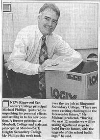 Newspaper, Ringwood Secondary College - New Ringwood Secondary College principal Michael Philips is settling in to his new position. Post 15/07/97