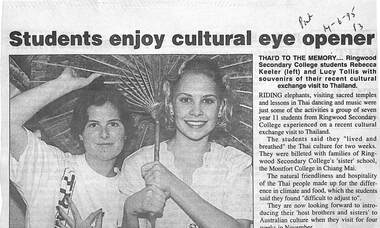 Newspaper, Ringwood Secondary College - Students enjoy cultural eye opener - The Post, 14-6-95, Page 3