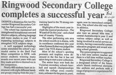 Newspaper, Ringwood Secondary College completes a successful year - The Post, 10-11-93, Page 2