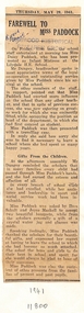 Newspaper, Ringwood State School - Newspaper Clipping May 1941 - "Farewell to Miss Paddock"