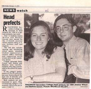 Newspaper, Ringwood Secondary College. NEWS watch - Head prefects - The Mail, 15-02-1994, Page 15