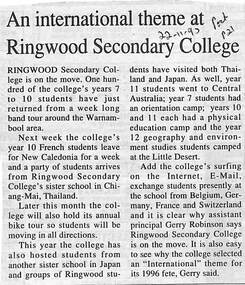 Newspaper, Ringwood Secondary College - An international theme. Post 22-11-95, Page 21
