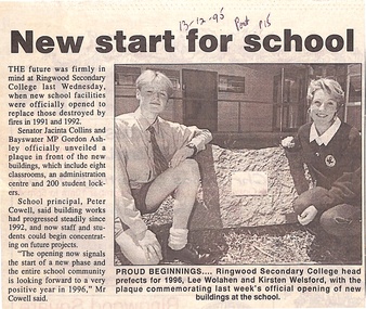 Newspaper, Ringwood Secondary College - New start for school, The Post - 13-12-95, Page 15