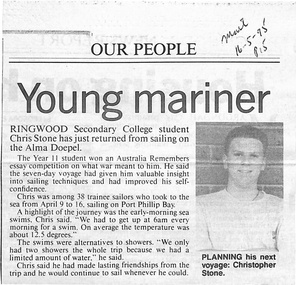 Newspaper, Ringwood Secondary College - Young Mariner - OUR PEOPLE - Mail 16-05-95, Page 15