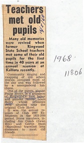 Newspaper, Ringwood State School - Newspaper Clipping 15/5/1968 - "Teachers meet old pupils"