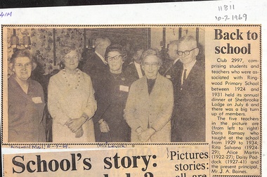 Newspaper, Ringwood State School - Newspaper Clipping  10/7/1969 - "Back to School" - Club2997 Annual Dinner
