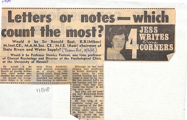 Newspaper, Ringwood State School - Newspaper Clipping  18/6/1969 - "Letters or Notes - which count the most? " - looking for Ringwood State School's most famous ex-pupil
