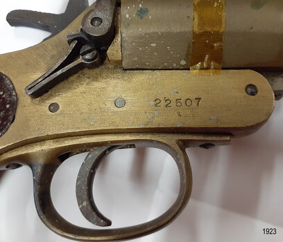 Stomped numbers are on the side of the pistol, most likely serial numbers