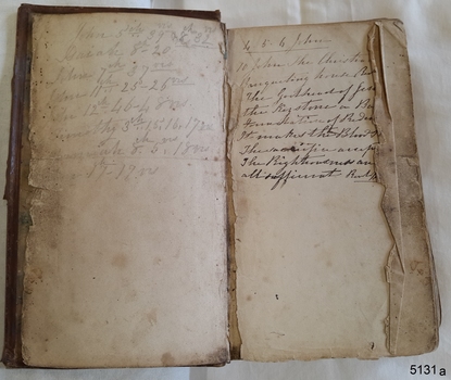 End papers of book with handwritten inscriptions